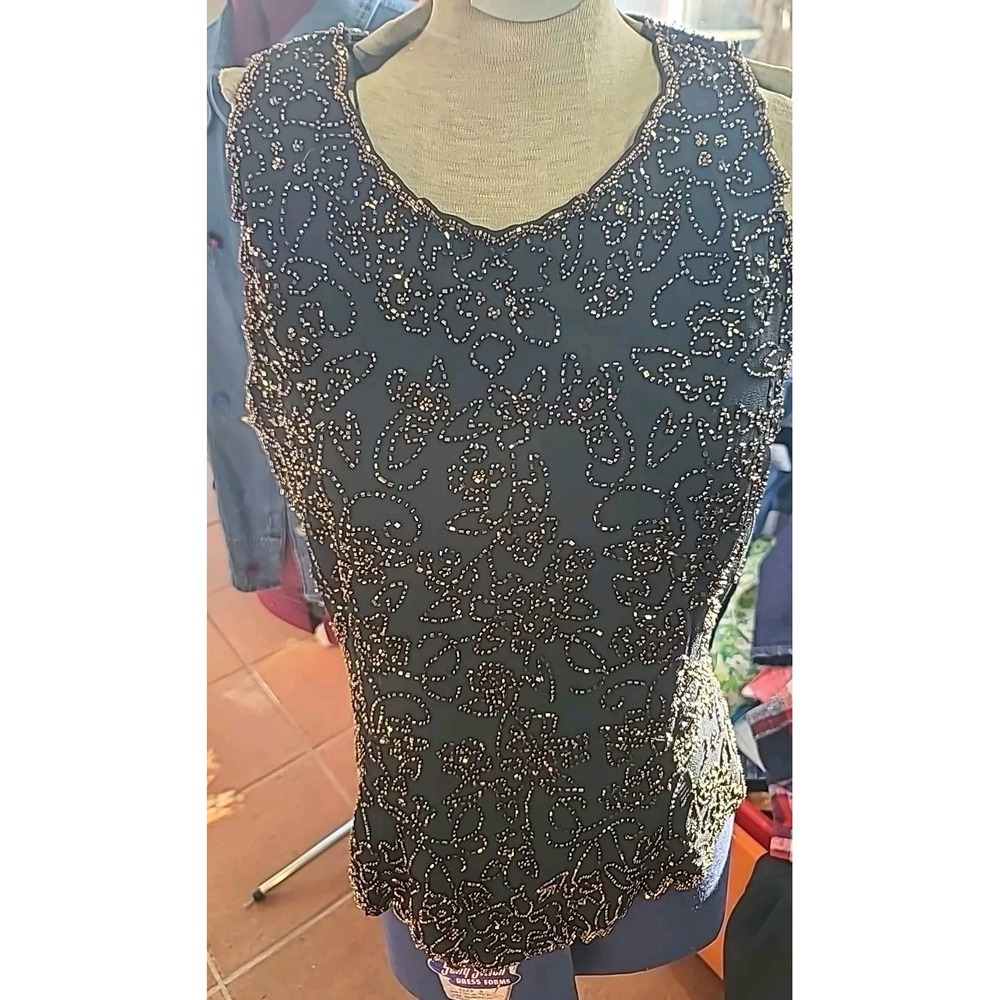 J kara New‎ York black bronze beaded womens XL sleeveless formal top chic Fancy